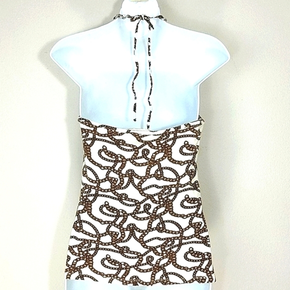 Michael Kors Top Tank halter grecian chain Backless ivory yellow Black Stretchy - Picture 2 of 9